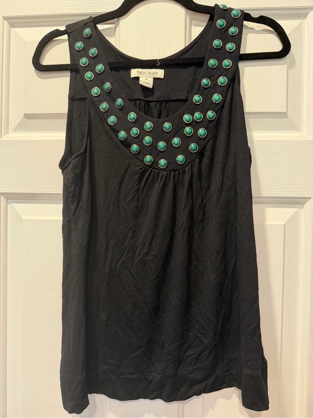 White House Black Market Black Tank with Teal Stud Accents